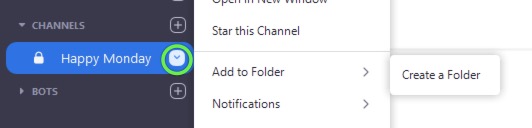 Create new folder menu in Zoom desktop client
